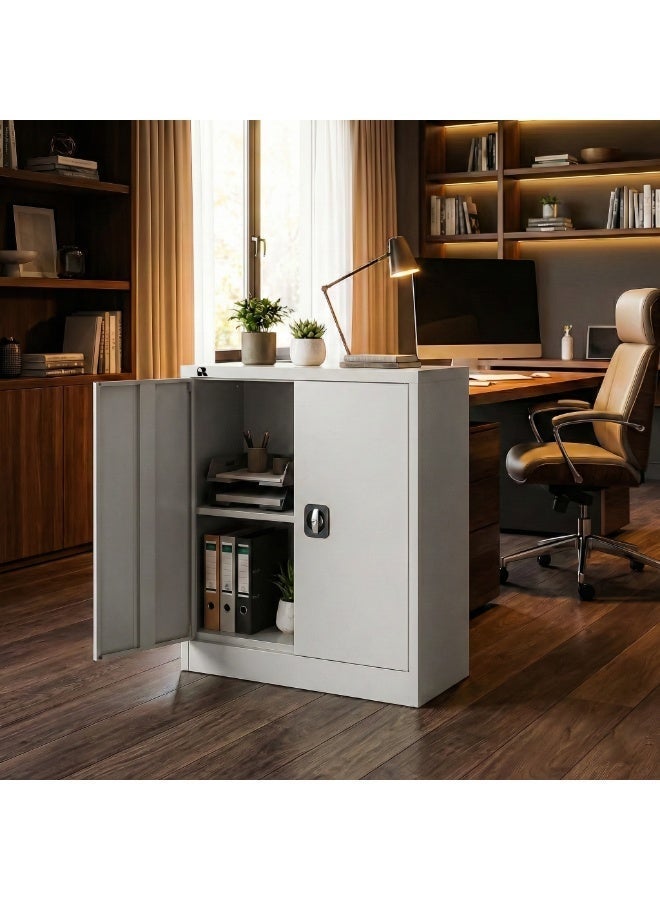 RIGID Office Cupboard Low Height, Steel Filing Cupboard, Cabinet with Shelves Storage Compartment, Grey - Image 3