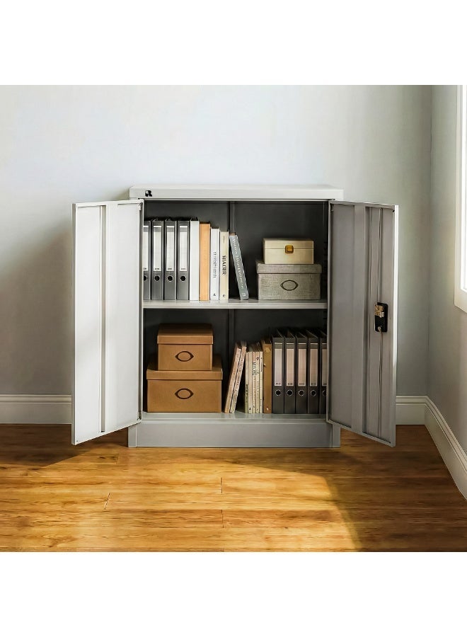 RIGID Office Cupboard Low Height, Steel Filing Cupboard, Cabinet with Shelves Storage Compartment, Grey - Image 5