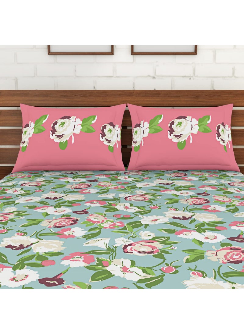 SPACES SPACES Atrium Plus 100% Cotton Double Bedsheet | Soft Feel Skin Safe Breathable | 210 TC Light Blue Bed Sheet with 2 Pillow Covers | Size: 224 Cm X 274 Cm/43 Cm X 68 Cm  - Image 3