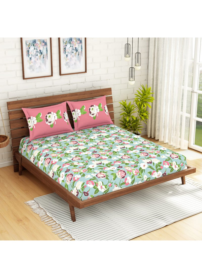 SPACES SPACES Atrium Plus 100% Cotton Double Bedsheet | Soft Feel Skin Safe Breathable | 210 TC Light Blue Bed Sheet with 2 Pillow Covers | Size: 224 Cm X 274 Cm/43 Cm X 68 Cm  - Image 2