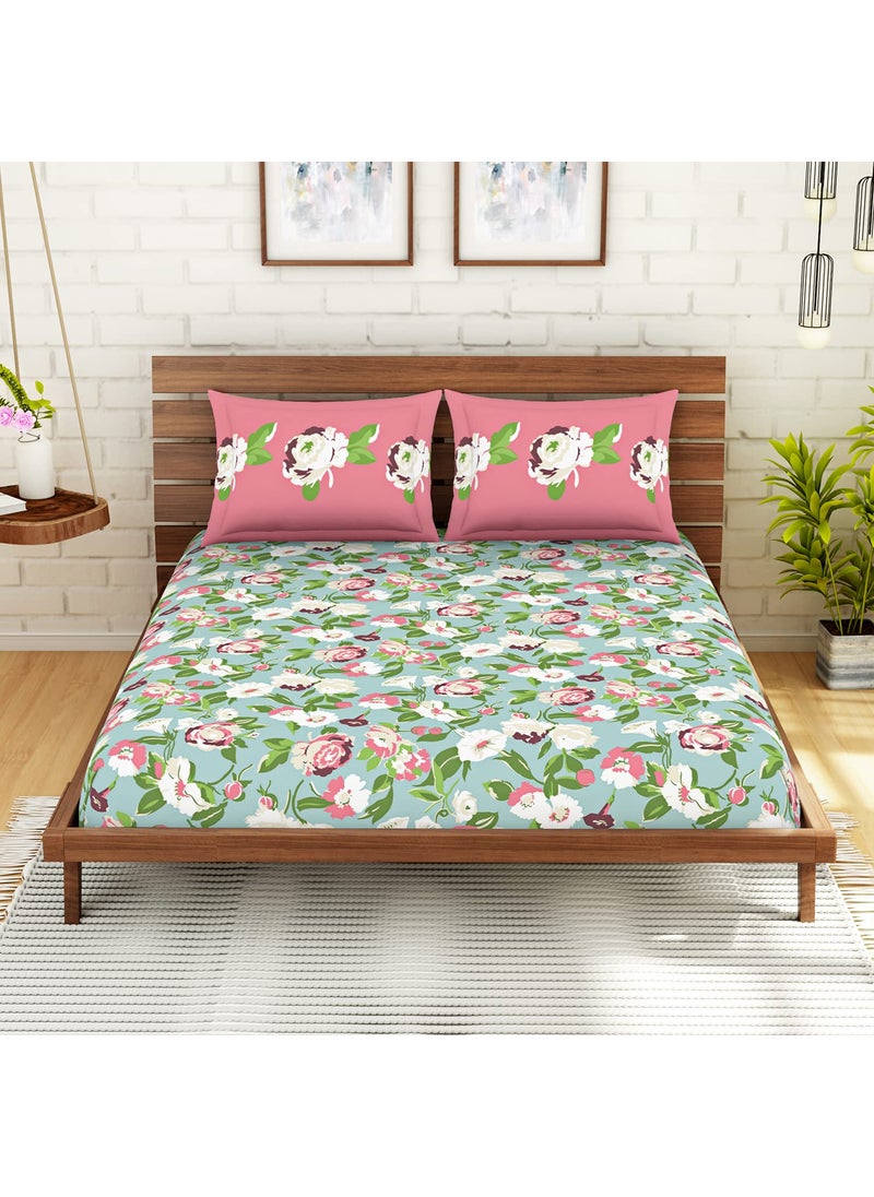 SPACES SPACES Atrium Plus 100% Cotton Double Bedsheet | Soft Feel Skin Safe Breathable | 210 TC Light Blue Bed Sheet with 2 Pillow Covers | Size: 224 Cm X 274 Cm/43 Cm X 68 Cm  - Image 1
