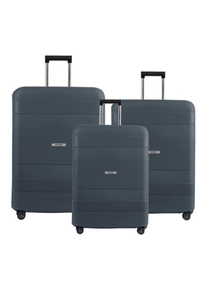 Tom Cruiser Intellicase Polypropylene Hard Luggage Suitcase Set, Tri-Extra 3-Point Lock, TSA, 3 Pcs, Dark Grey, 2-Year Warranty - Image 1