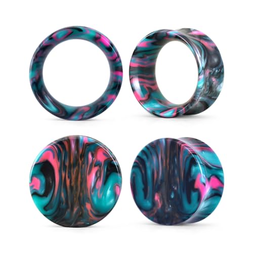 COOEAR Ear Plugs Tunnels Piercing Gauges for Ears Double Flared Expander Stretchers 2 Pairs Colorful Acrylic Earrings 00G - Image 1