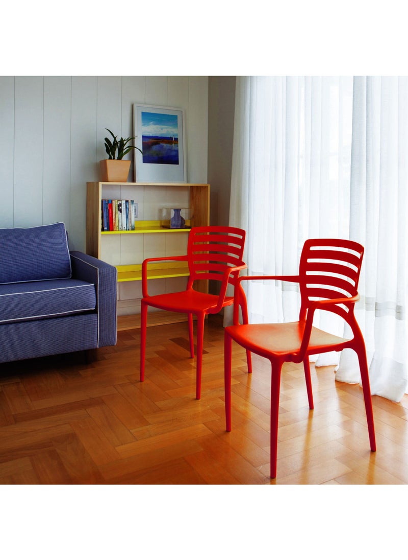 TRAMONTINA - Since 1911,Made in Brazil-  Sofia Red Polypropylene and Fiberglass Chair With Horizontal Backrest and Armrests - Image 1