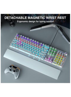 أولا اولا كيبورد العاب ميكانيكي F2088 بتصميم الة كاتبة واضاءة خلفية LED بالوان قوس قزح، مسند معصم قابل للازالة، مقبض تحكم في الوسائط، اغطية مفاتيح دائرية ريترو بانك، كيبورد كمبيوتر سلكي USB، ابيض  - Image 2