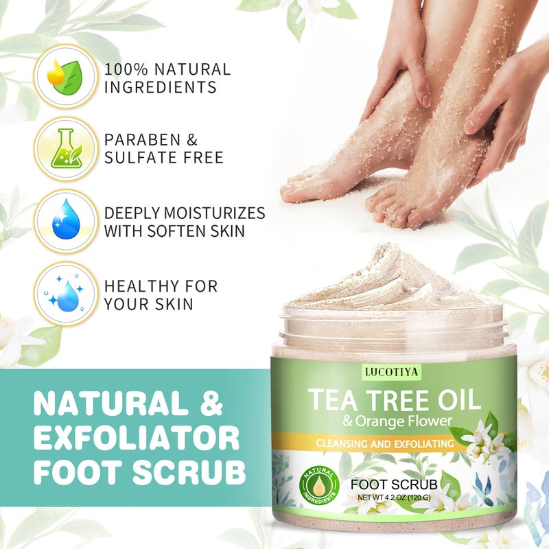 LUCOTIYA Tea Tree & Orange Flower Foot Soak Set - Salts, Foot File, Scrub & Urea Cream Pedicure Supplies for Dry, Cracked Feet - Foot Spa Pedicure Kit for Women Men - Image 3
