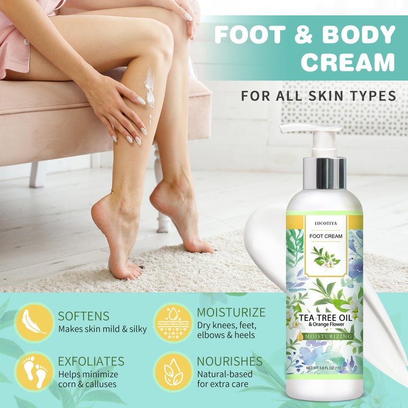 LUCOTIYA Tea Tree & Orange Flower Foot Soak Set - Salts, Foot File, Scrub & Urea Cream Pedicure Supplies for Dry, Cracked Feet - Foot Spa Pedicure Kit for Women Men - Image 5