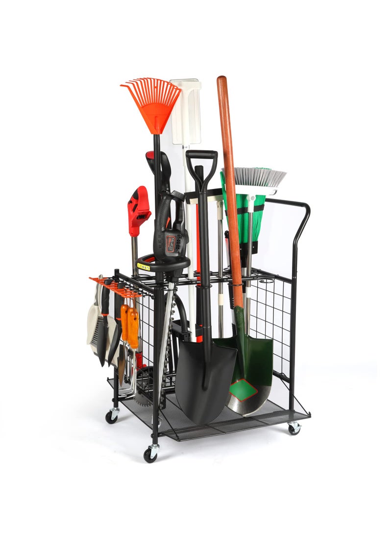 Kingarage Kingarage Garden Tool Organizer Garden Tool Storage on Wheels Tool Tower Garage Storage Long Handle Tool Storage for Shed Garage Garden Steel Black Wheels Tool Storage 