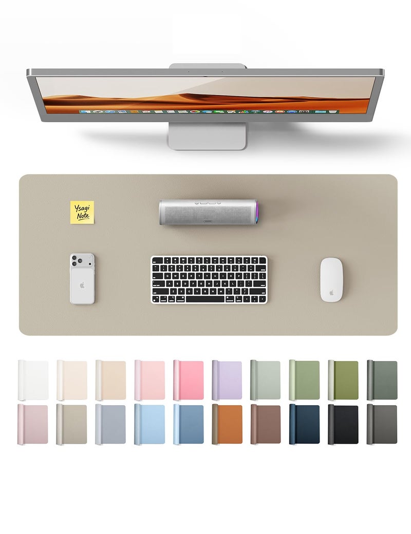 YSAGi Leather Desk Pad Protector, Office Desk Mat, Large Mouse Pad, Non-Slip PU Leather Desk Blotter, Laptop Desk Pad, Waterproof Desk Writing Pad for Office and Home (Olive Beige, 23.6" x 13.8") - Image 1