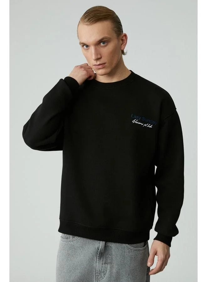 GRIMELANGE LAZYNESS Men's Round Neck 3-Ply Black Sweatshirt.