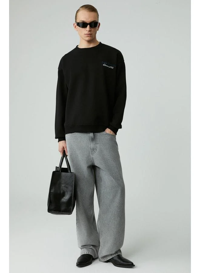 GRIMELANGE LAZYNESS Men's Round Neck 3-Ply Black Sweatshirt.
