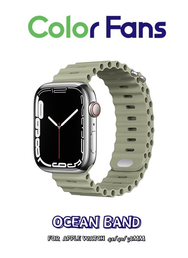 Color Fans - Soft Silicone Ocean Sports Strap Compatible Apple Watch 41mm 40mm 38mm for Men Women, Adjustible Watch Band for Apple Watch SE/Series 9/8/7/6/5/4/3/2/1 - Khaki - Image 1