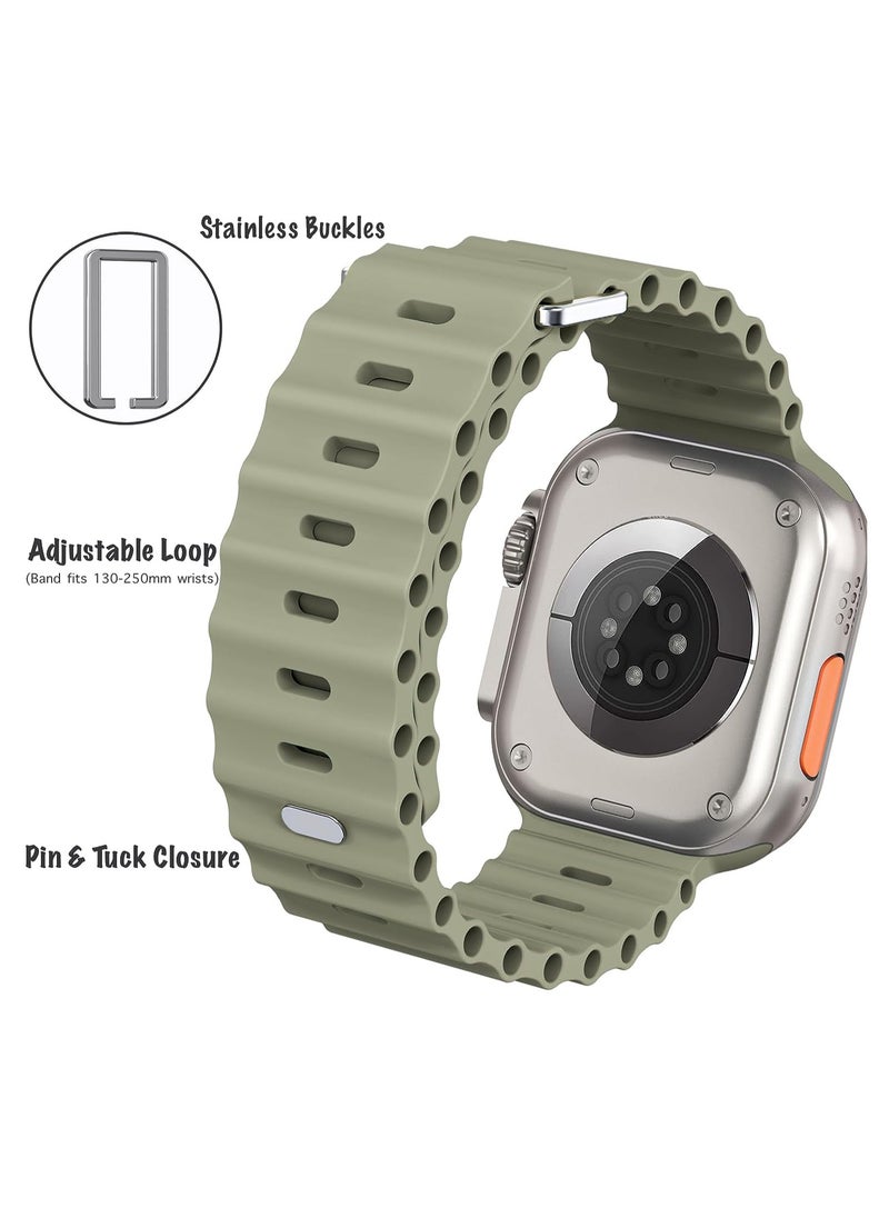 Color Fans - Soft Silicone Ocean Sports Strap Compatible Apple Watch 41mm 40mm 38mm for Men Women, Adjustible Watch Band for Apple Watch SE/Series 9/8/7/6/5/4/3/2/1 - Khaki - Image 1