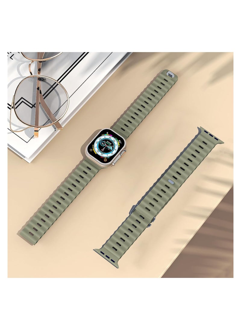 Color Fans - Soft Silicone Ocean Sports Strap Compatible Apple Watch 41mm 40mm 38mm for Men Women, Adjustible Watch Band for Apple Watch SE/Series 9/8/7/6/5/4/3/2/1 - Khaki - Image 1