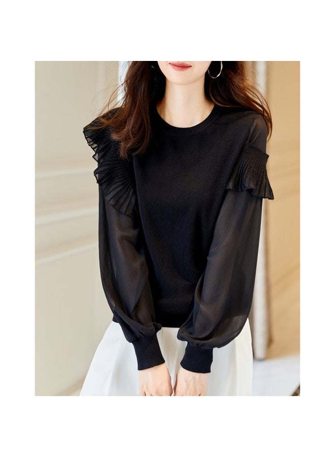 Dme Noble Elegant Velvet Yarn Sweater Autumn Round Neck Lady Knit Top For Women - Image 1