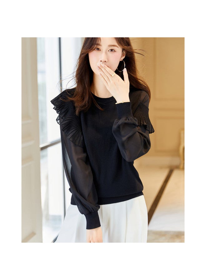 Dme Noble Elegant Velvet Yarn Sweater Autumn Round Neck Lady Knit Top For Women - Image 5