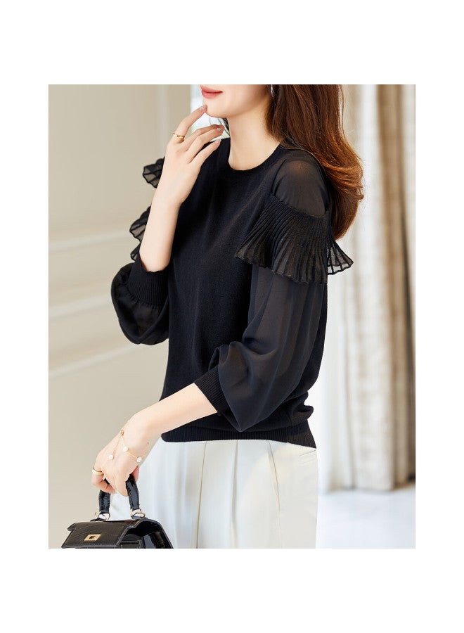 Dme Noble Elegant Velvet Yarn Sweater Autumn Round Neck Lady Knit Top For Women - Image 2