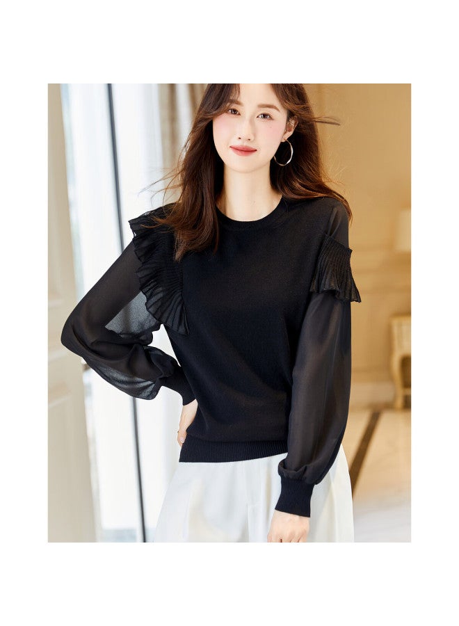 Dme Noble Elegant Velvet Yarn Sweater Autumn Round Neck Lady Knit Top For Women - Image 4