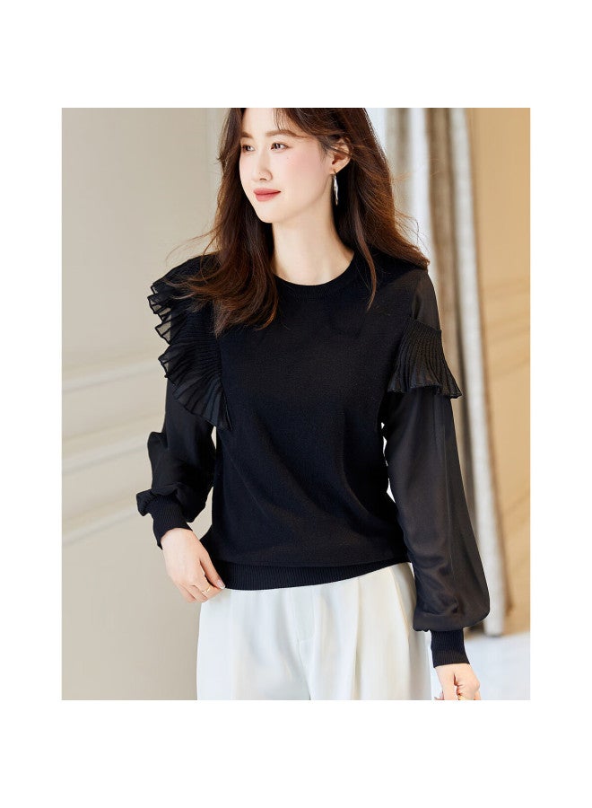 Dme Noble Elegant Velvet Yarn Sweater Autumn Round Neck Lady Knit Top For Women - Image 3