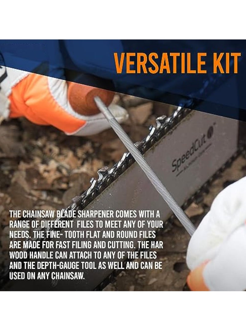 KASTWAVE 10 Piece Set Chainsaw Sharpening Kit, Universal Chainsaw Field Sharpening Kit, with Round Files (5/32", 3/16", 7/32"), Flat File (6"), and So, Complete Chainsaw Maintenance and Sharpening Solution - Image 5
