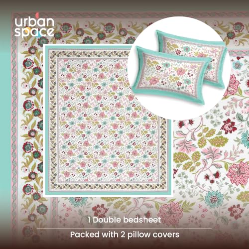 Urban Space 100% Cotton Jaipuri Handblock Printed Double Bedsheet with 2 Pillow Covers, 200 TC Cotton Bedsheet (Size 90 x 100 inches, Anokhi) - Image 5