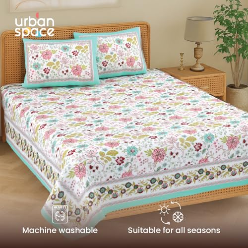 Urban Space 100% Cotton Jaipuri Handblock Printed Double Bedsheet with 2 Pillow Covers, 200 TC Cotton Bedsheet (Size 90 x 100 inches, Anokhi) - Image 4