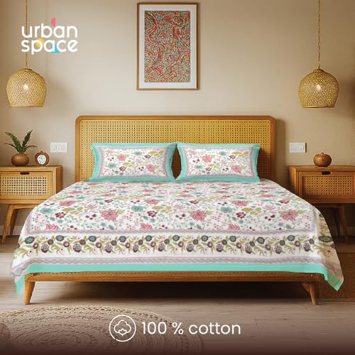 Urban Space 100% Cotton Jaipuri Handblock Printed Double Bedsheet with 2 Pillow Covers, 200 TC Cotton Bedsheet (Size 90 x 100 inches, Anokhi) - Image 2