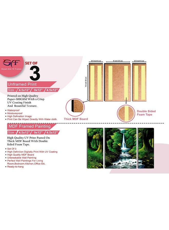 SAF paintings 6MM Waterfall Nature Set of 3 Panel Painting(SANFJM1106) SAFJM1106 - Image 3
