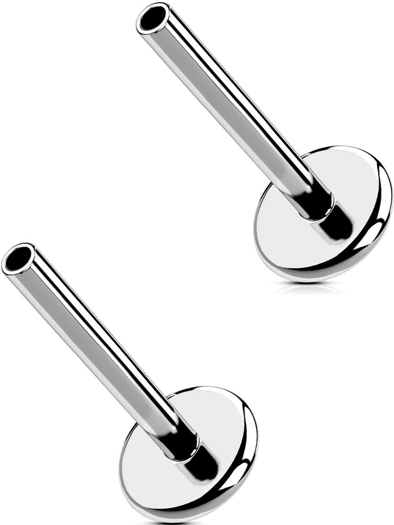 MS CUTE 2Pcs Nose Studs, Threadless G23 Solid Titanium 18G Replacement Post Bar of Flat Back Stud Earrings in Helix Cartilage Tragus Piercing Jewelry for Women Men-Silver 8MM - Image 1
