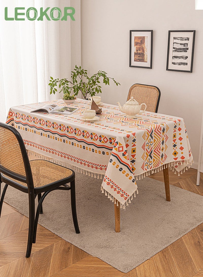 LEOKOR Waterproof TPU Film Tablecloth With Tassel,Oil-Proof Spill-Proof Rectangle Tablecloth,Wipeable Tablecloth Cover,140x200CM - Image 1