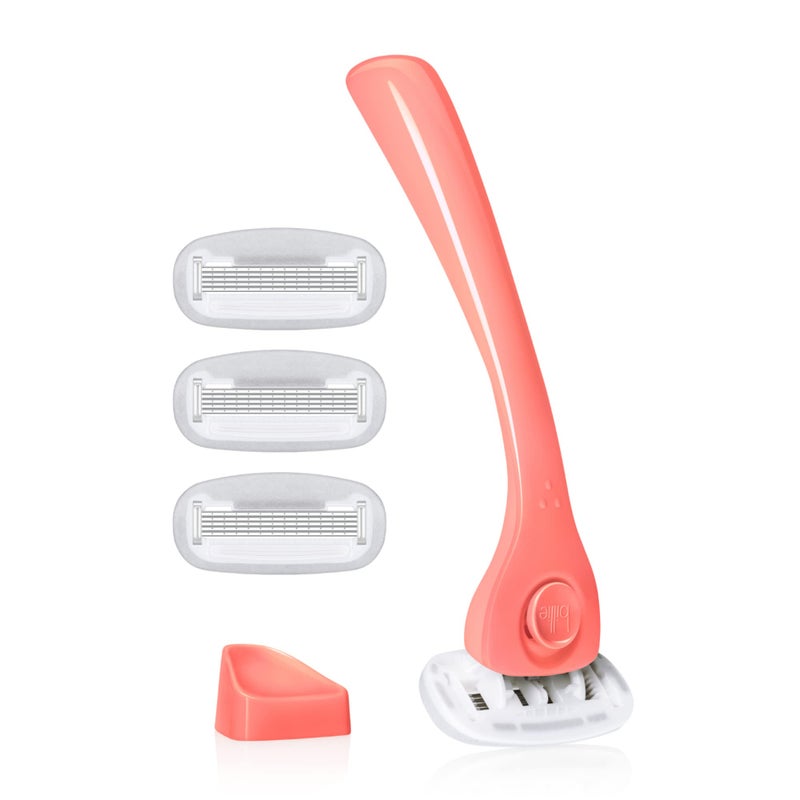 Billie Razors for Women Shave Kit â€“ Womenâ€™s Razor + 4 x 5-Blade Razor Refills + Magnetic Holder â€“ Coral - Image 1