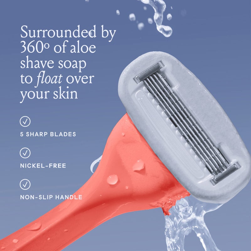 Billie Razors for Women Shave Kit â€“ Womenâ€™s Razor + 4 x 5-Blade Razor Refills + Magnetic Holder â€“ Coral - Image 3