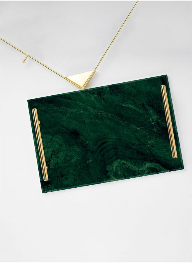LOWHA - Decorative Acrylic Serving Tray with Gold Metal Handles and Marble Texture Design - Image 1