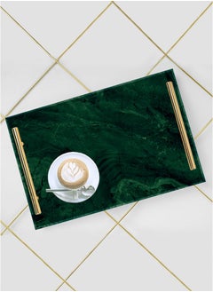 LOWHA Decorative Acrylic Serving Tray with Gold Metal Handles and Marble Texture Design  - Image 2