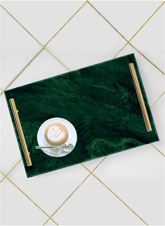 LOWHA - Decorative Acrylic Serving Tray with Gold Metal Handles and Marble Texture Design - Image 1