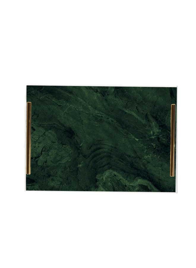 LOWHA - Decorative Acrylic Serving Tray with Gold Metal Handles and Marble Texture Design - Image 1