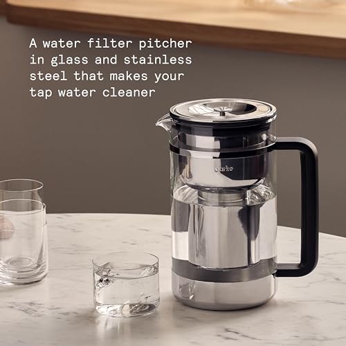 Aarke Purifier Glass Water Pitcher, Refillable Stainless Steel Filter, 8-Weeks Performance, BPA-Free, Dishwasher Safe, Pure & Enriched Refill Granules, 1.66L (7 Cups) Capacity - Image 2