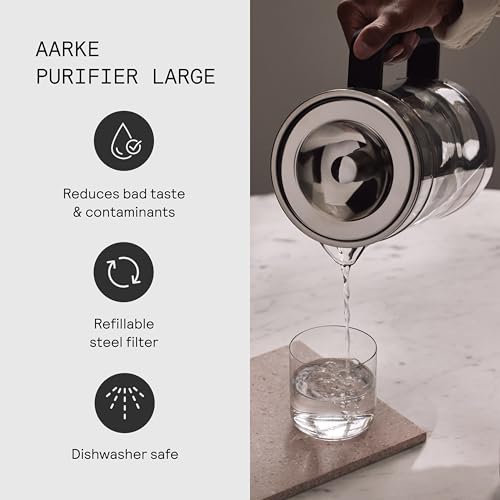 Aarke Purifier Glass Water Pitcher, Refillable Stainless Steel Filter, 8-Weeks Performance, BPA-Free, Dishwasher Safe, Pure & Enriched Refill Granules, 1.66L (7 Cups) Capacity - Image 4