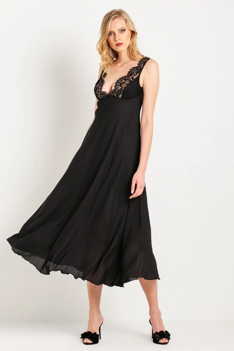 Magic Form 71770 - Crepe Long Nightgown with Tassels and Lace