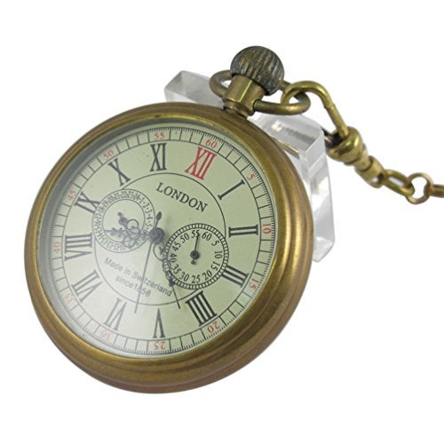 VIGOROSO Men's Vintage Full Copper Hand-Wind Mechanical Second&24hours Sub-dials Pocket Watch in Box - Image 1