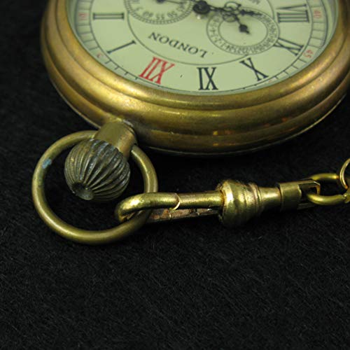 VIGOROSO Men's Vintage Full Copper Hand-Wind Mechanical Second&24hours Sub-dials Pocket Watch in Box - Image 5