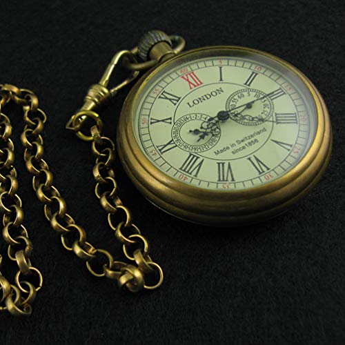 VIGOROSO Men's Vintage Full Copper Hand-Wind Mechanical Second&24hours Sub-dials Pocket Watch in Box - Image 3