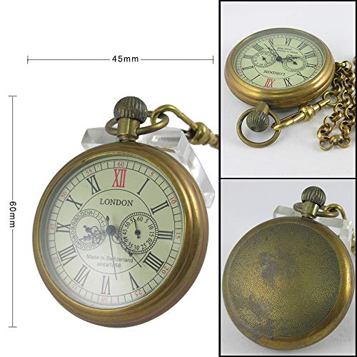 VIGOROSO Men's Vintage Full Copper Hand-Wind Mechanical Second&24hours Sub-dials Pocket Watch in Box - Image 2