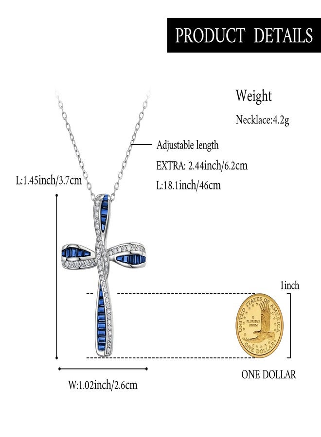 بريلوف قلادة بريلوف الرقيقة والأنيقة على شكل صليب للنساء، مصنوعة من الفضة الإسترليني عيار 925، مرصعة بقلادة من الزركونيا المكعبة، لون أزرق، هدية مثالية. - Image 5