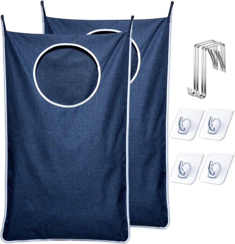Keepjoy 2 Pack Large Hanging Laundry Hamper Bag, 35x21.6 Inch Oversized Clothes Hanging Laundry bag with Hooks, Perfect for Managing Dirty Clothes Storage Bag (Blue,2-Pack) - Image 1
