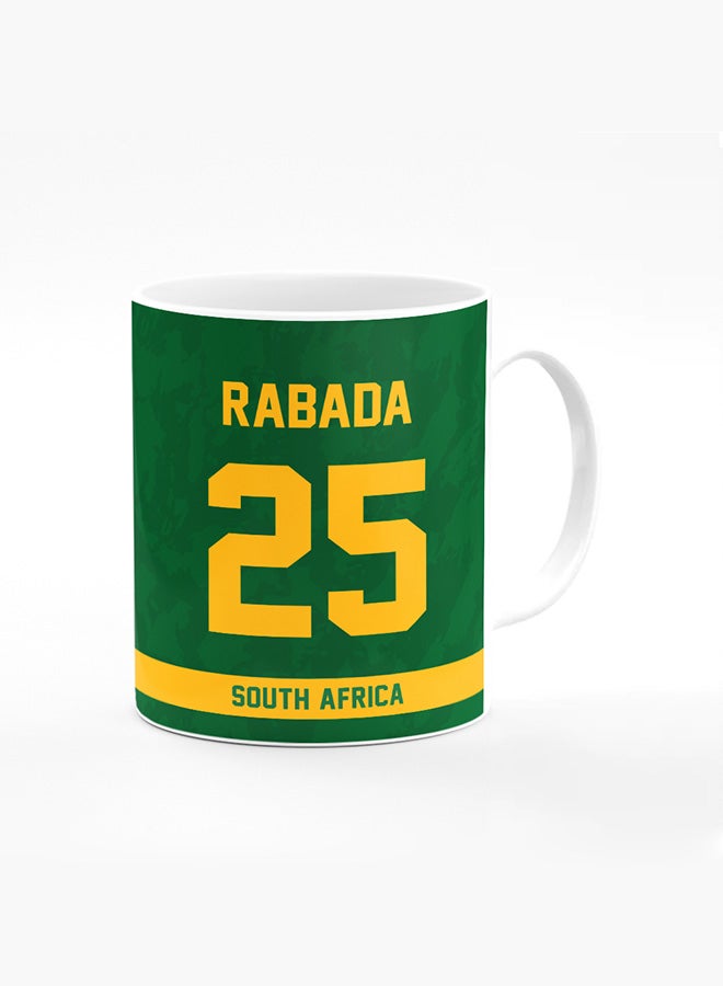 Stylizedd Designer Printed Coffee Mug with Heavy Duty Handle 11oz Ceramic Personalised Gift Mugs Cup [Microwave Safe & Dishwasher Proof ] - Cricket Player - Kagiso Rabada, Jersey Number - 25 - Image 1