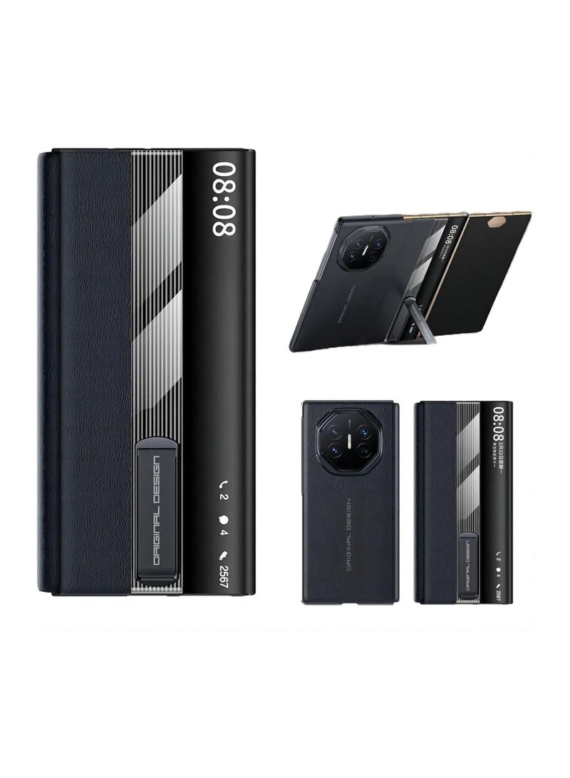 general Compatible with Huawei Mate XT Ultimate Case, built-in metal stand 【support magnetic car stand】 Magnet leather Smart View clamshell phone case for men - Image 4