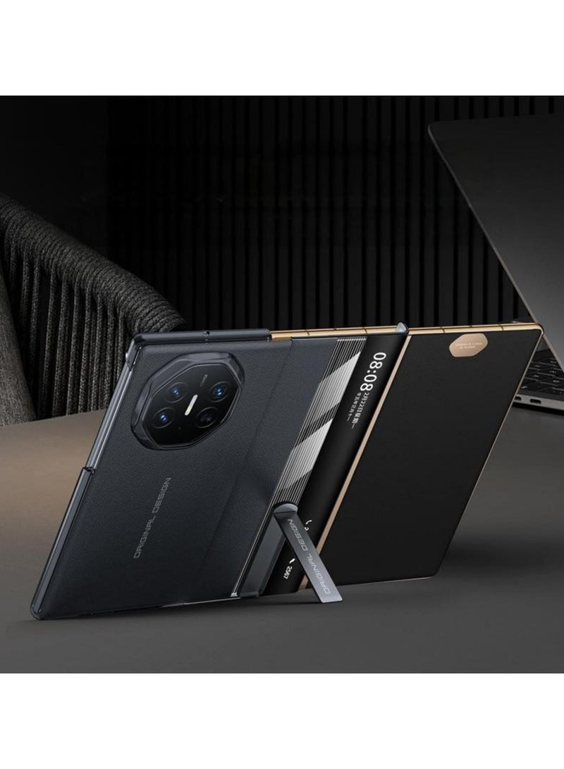 general Compatible with Huawei Mate XT Ultimate Case, built-in metal stand 【support magnetic car stand】 Magnet leather Smart View clamshell phone case for men - Image 2