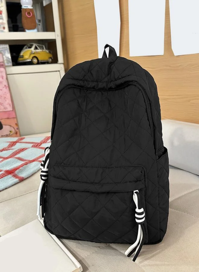 Take Two Black Quilted Zip Closure Backpack