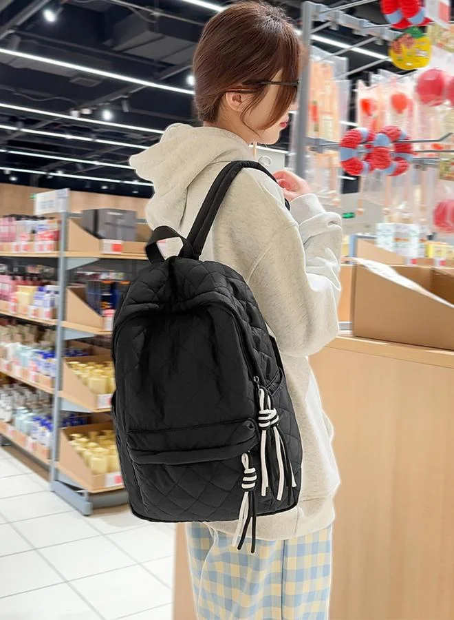 Take Two Black Quilted Zip Closure Backpack